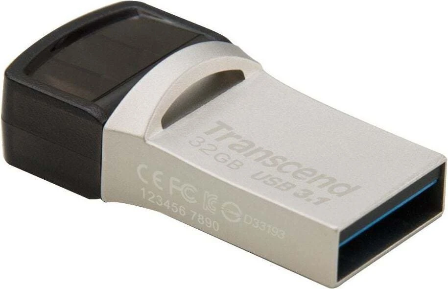 TRANSCEND 128GB USB3.0 Pen Drive OTG Type A&C Sidabrinis