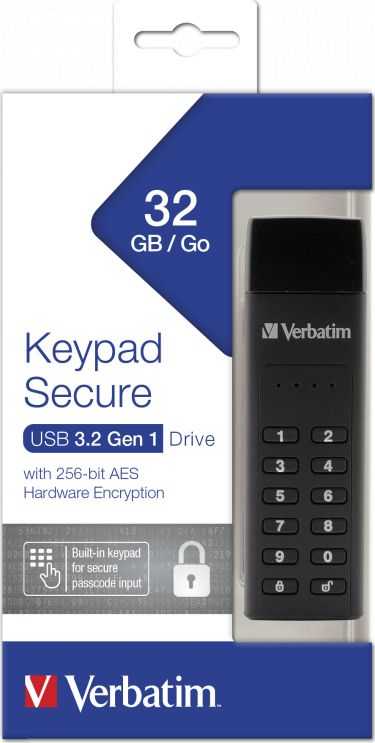 External drive Verbatim klaviatūra Secure USB 3.2 Gen 1 32GB juodos spalvos 49427
