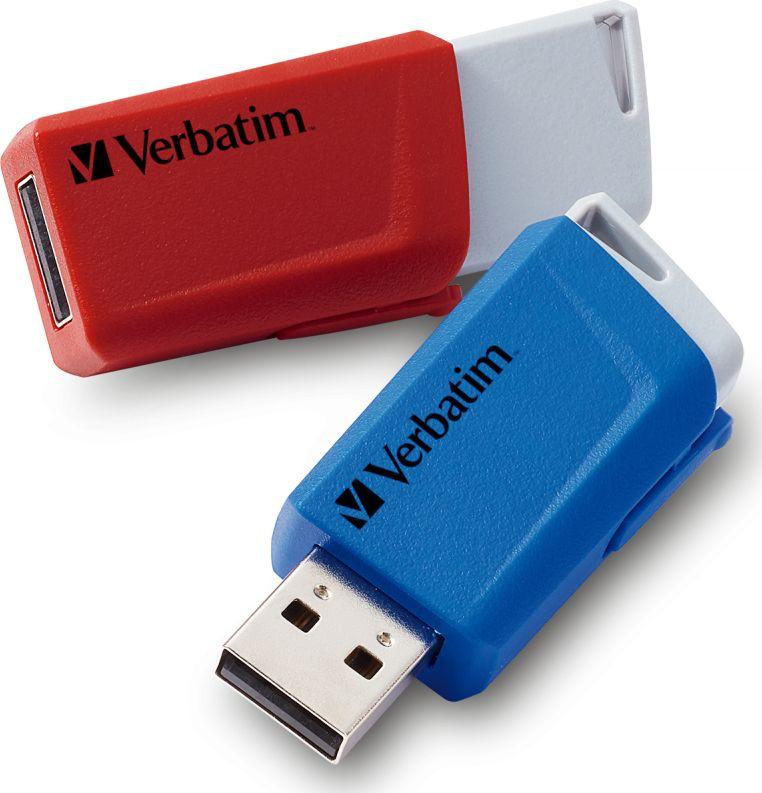 „Verbatim“ USB atmintinė, USB 3.0, 32 GB, „Store N Click“, spalvų derinys, 49308, USB A, su ištraukiama jungtimi. 2 vnt