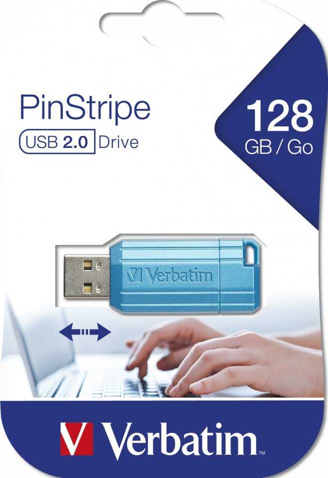 „Verbatim“ USB atmintinė, USB 2.0, 128 GB, Store,N,Go PinStripe, mėlyna, 49461, skirta duomenų archyvavimui