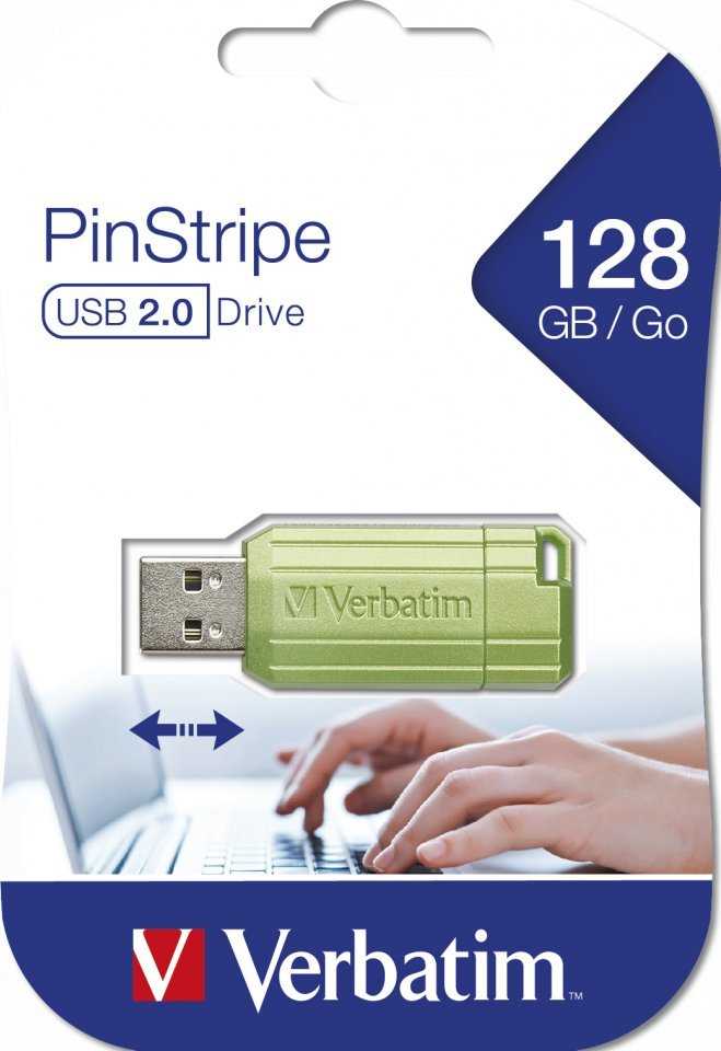 „Verbatim“ USB atmintinė, USB 2.0, 128 GB, Store,N,Go PinStripe, žalia, 49462, duomenų archyvavimui