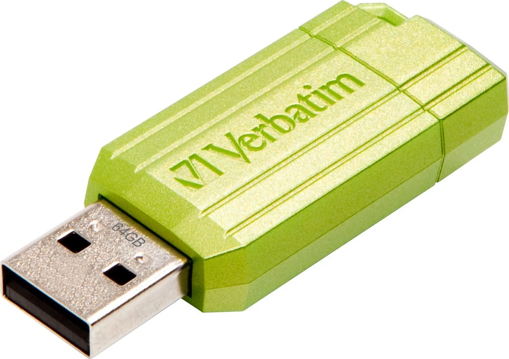 „Verbatim“ USB atmintinė, USB 2.0, 64 GB, Store,N,Go PinStripe, žalia, 49964, skirta duomenų archyvavimui