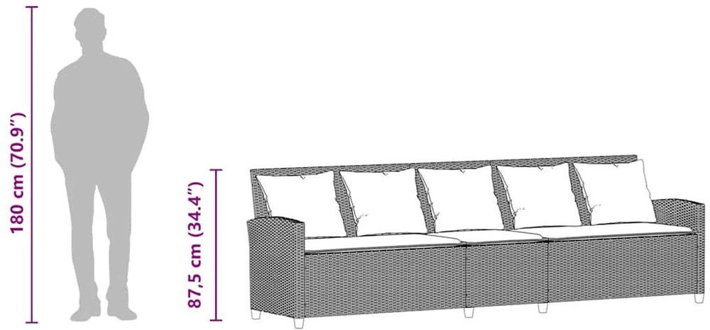 Lauko baldų komplektas Sodo sofa, 5 vietų, su pagalvėlėmis, smėlio spalvos, poliratanas
