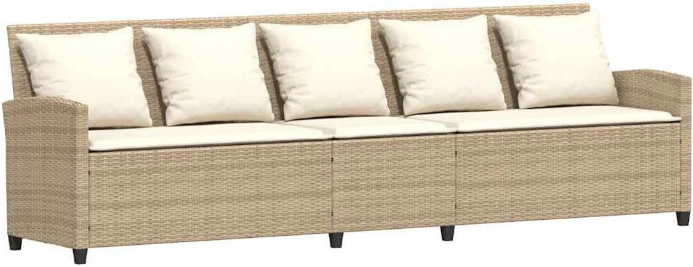 Lauko baldų komplektas Sodo sofa, 5 vietų, su pagalvėlėmis, smėlio spalvos, poliratanas