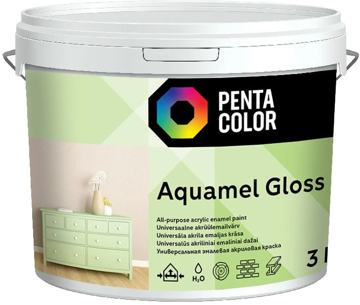 Pentacolor Dažai „AQUAMEL“ balti, 3kg, blizgūs