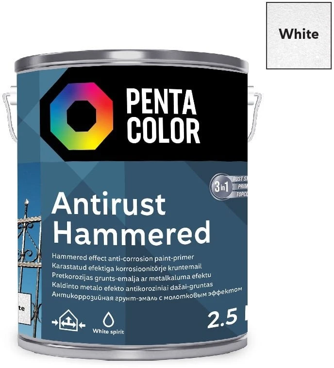 Pentacolor dažai PENTAC Anti-Rust Hammered Baltas 2,5L