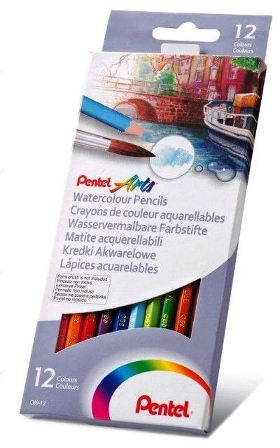 Spalvoti pieštukai PENTEL ARTS, šešiabriauniai, akvareliniai, 12 vnt.