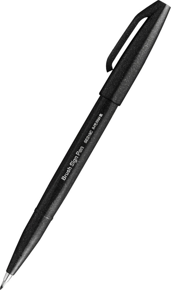 „Pentel“ teptuko formos ženklas, plonas, 1 spalva, juodas, teptuko galiukas, 0,5 mm, 2 mm