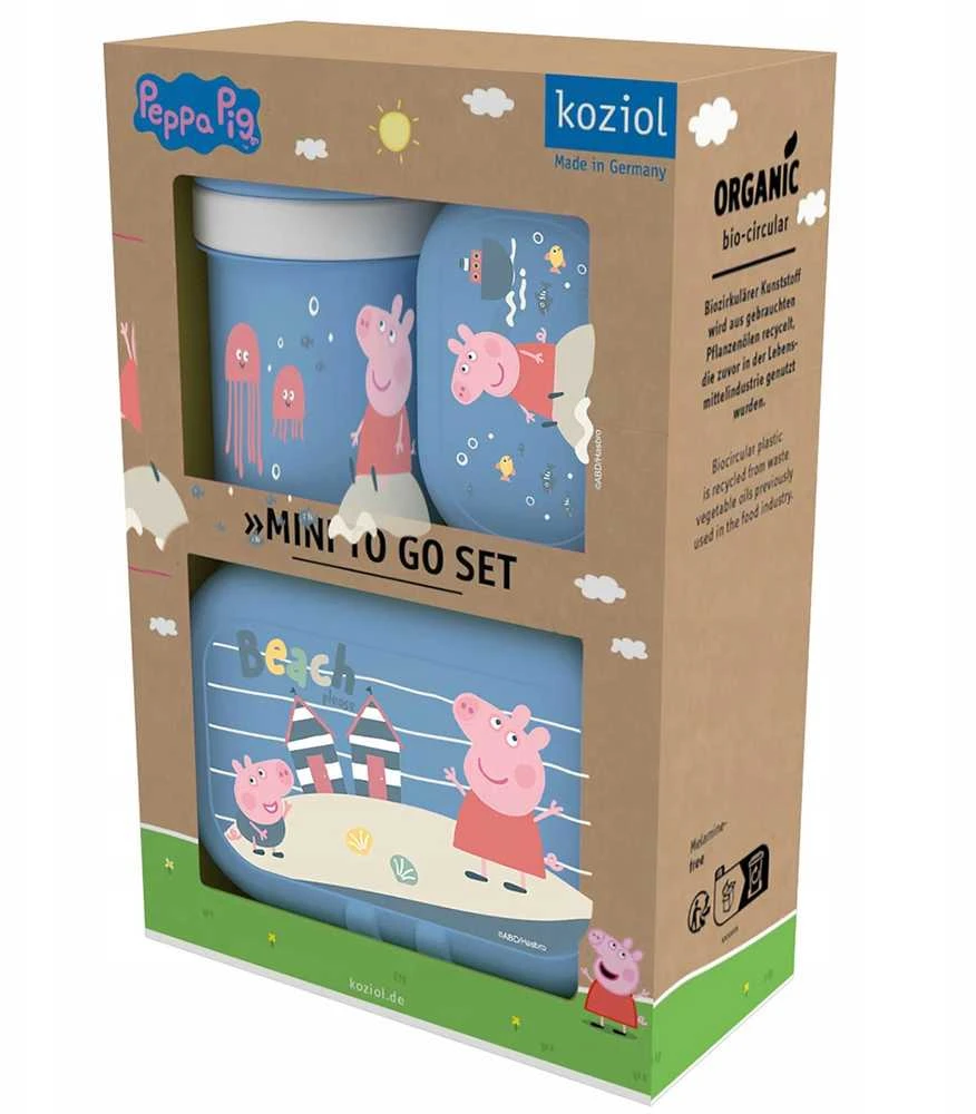 200 ml buteliuko ir pietų dėžutės rinkinys Peppa Pig Waves To Go, 3 dalys, KOZIOL