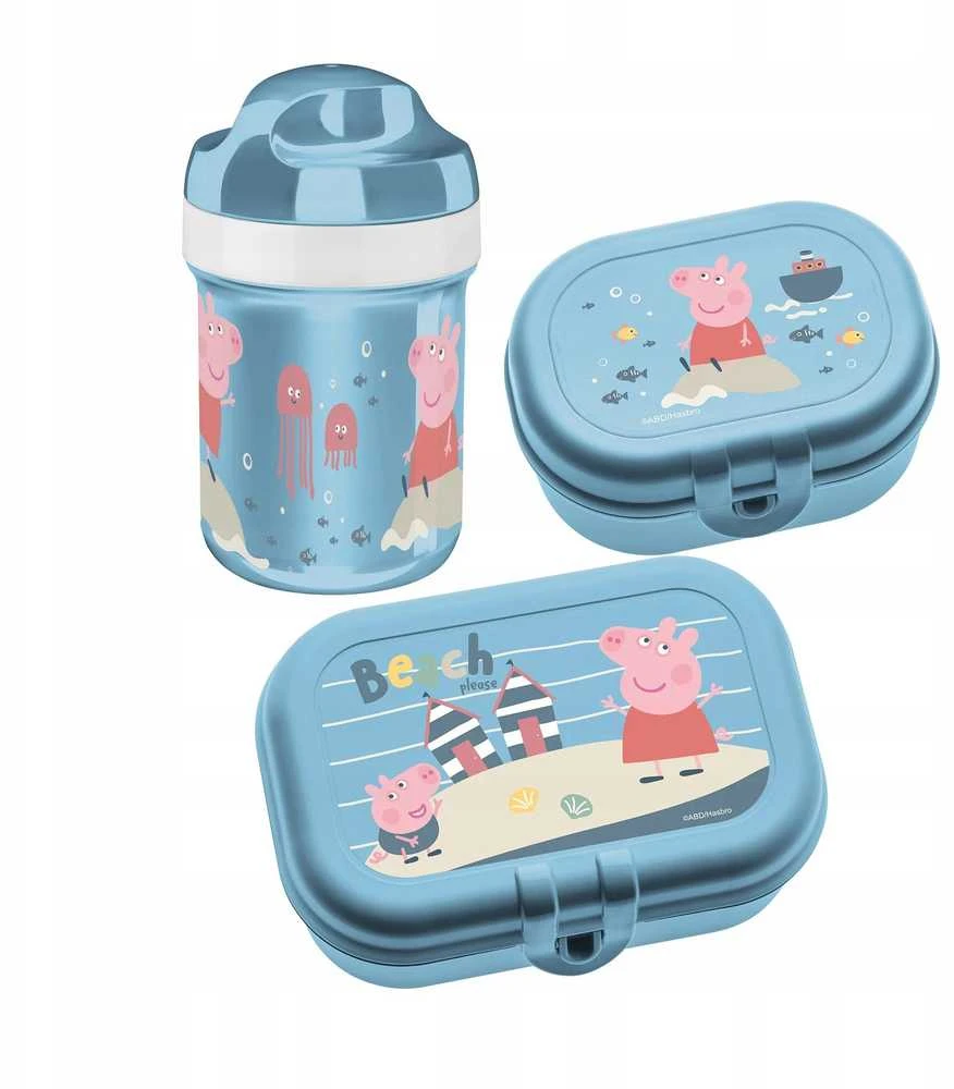 200 ml buteliuko ir pietų dėžutės rinkinys Peppa Pig Waves To Go, 3 dalys, KOZIOL