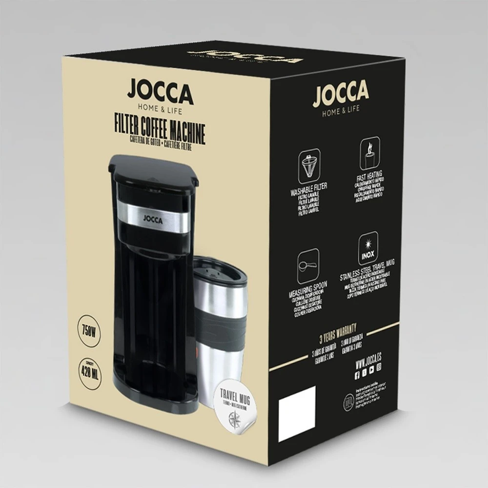 Jocca perfiltravimo kavos aparatas su termo puodeliu 750 W, juodas