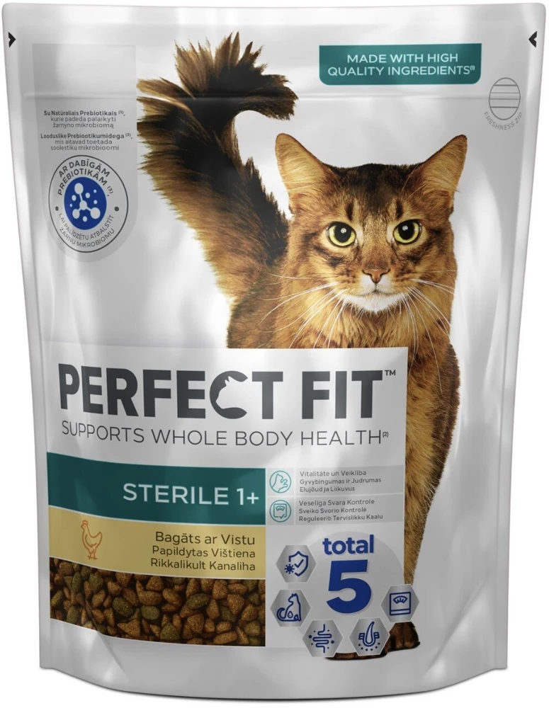 Sausas ėdalas katėms Perfect fit Sterile, su vištiena, 750 g