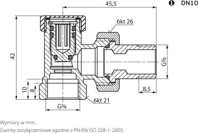 „Perfexim“ radiatoriaus uždarymo vožtuvas, kampinis 1/2'' PHA-033 G1/2 WZ PN10 DN15 (20-033-0101-000)