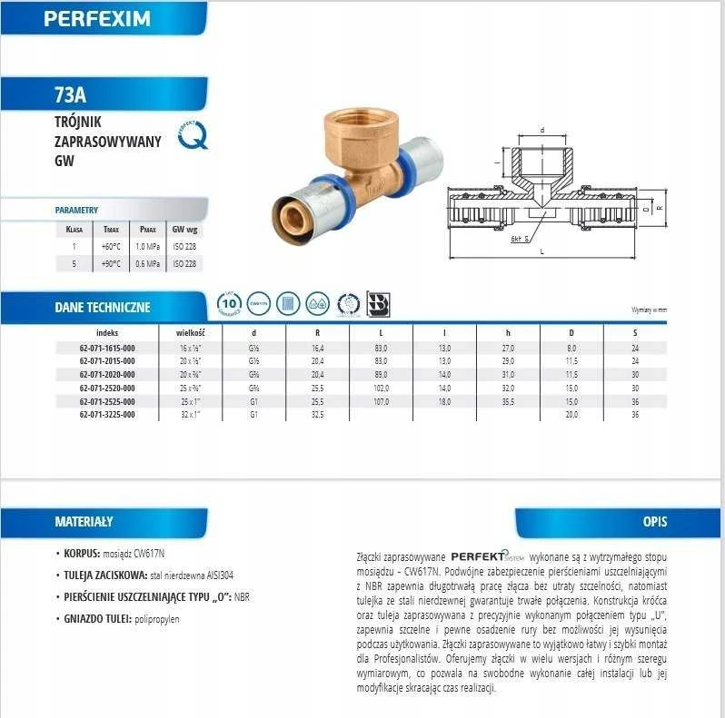 Perfexim 73A PERFEKT SYS. KVIETIMAS TEE. U TIPO 20x3/4x20W
