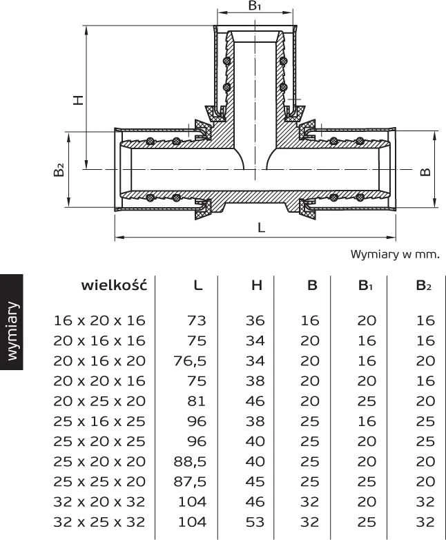 Perfexim Press Tee 73C 25 x 20 x 20 mm (62-73C-2520-001)
