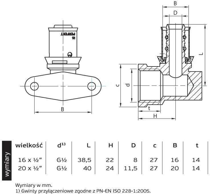 Perfexim Prispausta alkūnė su kojomis 738 20xG1/2 W (62-738-2015-000)