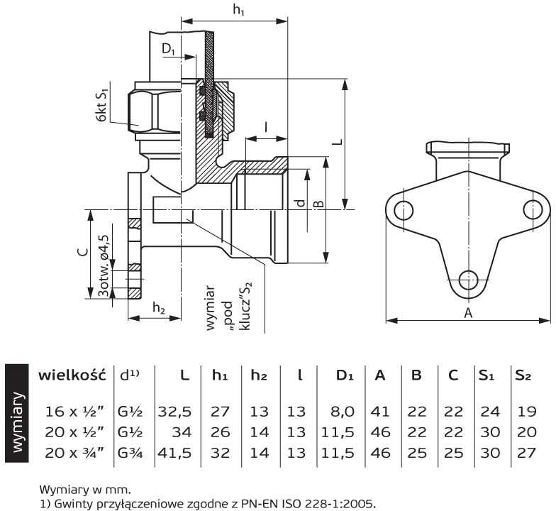 Perfexim Susukta alkūnė su pėdomis 707 20xG1 / 2 W (61-007-2015-000)