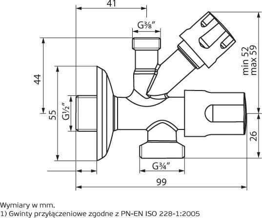 Perfexim Kampinis kombinuotas vožtuvas 1/2''x3/8''x3/4'' (02-050-1520-000)