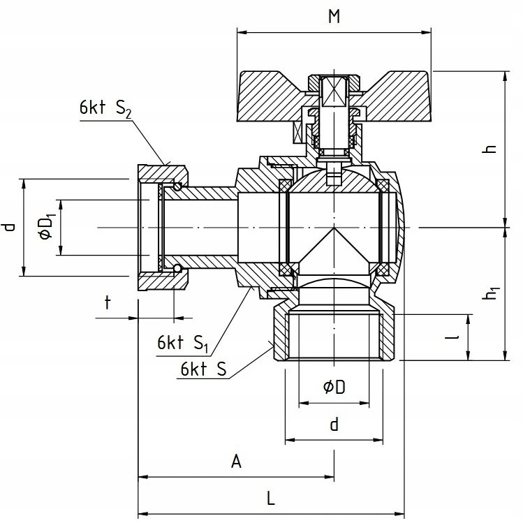 Perfexim Perfexim rutulinis kampinis vožtuvas perfekt sistema su sukama veržle PHA-010/O 1/2'' DN15 00-010-0150-001