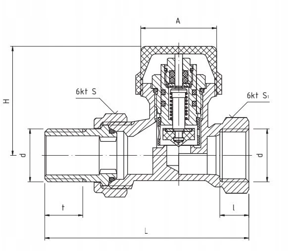 Perfexim Tiesioginis termostatinis radiatoriaus vožtuvas 1/2'' su išankstiniu nustatymu PHA-028 G1/2 WZ PN10 DN15 [10/100]
