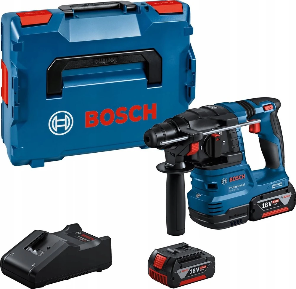 Grąžtas Bosch GBH 18V-22 2x4.0Ah, GAL 18V-40, LB
