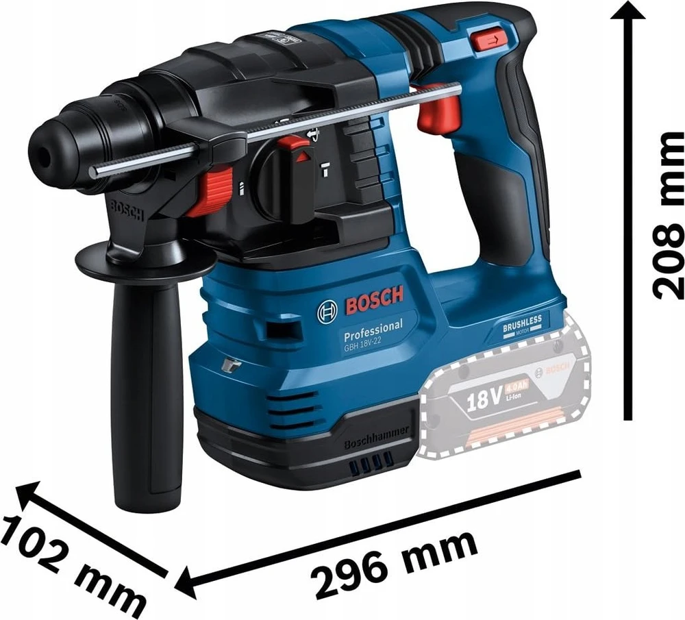 Grąžtas Bosch GBH 18V-22 2x4.0Ah, GAL 18V-40, LB