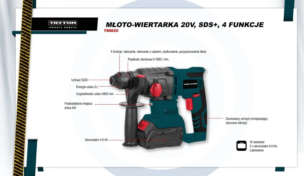 Tryton smūginis gręžtuvas su technine specifikacija