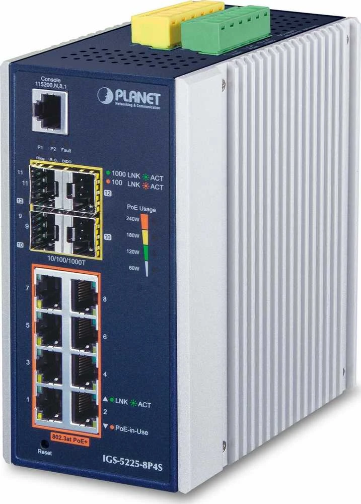 Šakotuvas Komutatorius Planet IP30 pramoninis L2+/L4 8 prievadų (IGS-5225-8P4S)