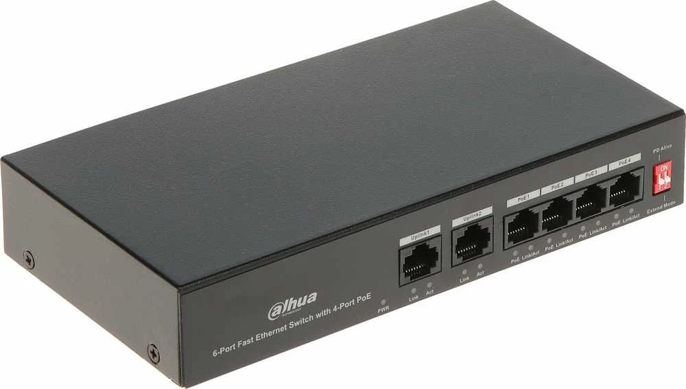 Šakotuvas SWITCH POE PFS3006-4ET-36 4 PRIEVADŲ DAHUA
