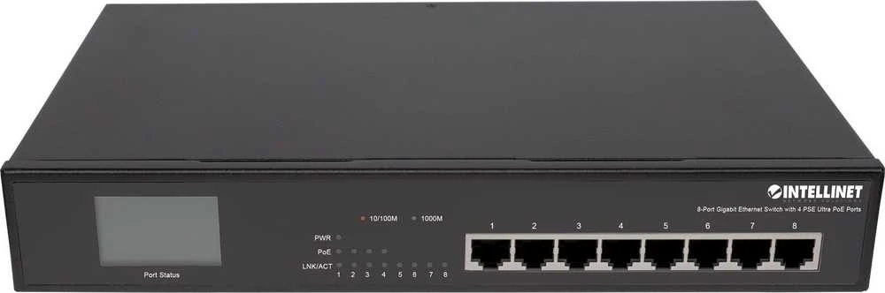 Šakotuvas Intellinet 561310 GIGABIT komutatorius, 8x RJ45, įskaitant 4x „Ultra PoE“, LCD ekranas