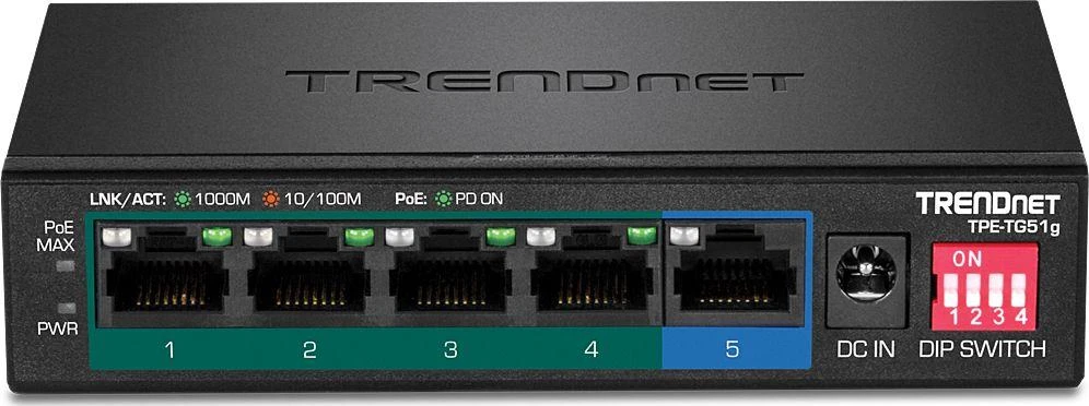Šakotuvas TRENDNET 5 prievadų Gigabit PoE+ 60 W jungiklis