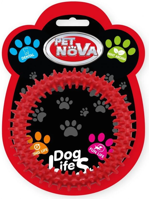 PET NOVA DENTAL raudonas spygliuotas žiedas 12.5cm 3vnt