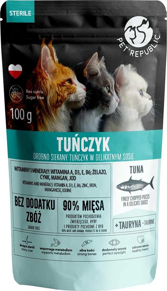 PetRepublic PET REPUBLIC Steril Smulkiai pjaustytas tunas padaže - šlapias kačių maistas - 100 g