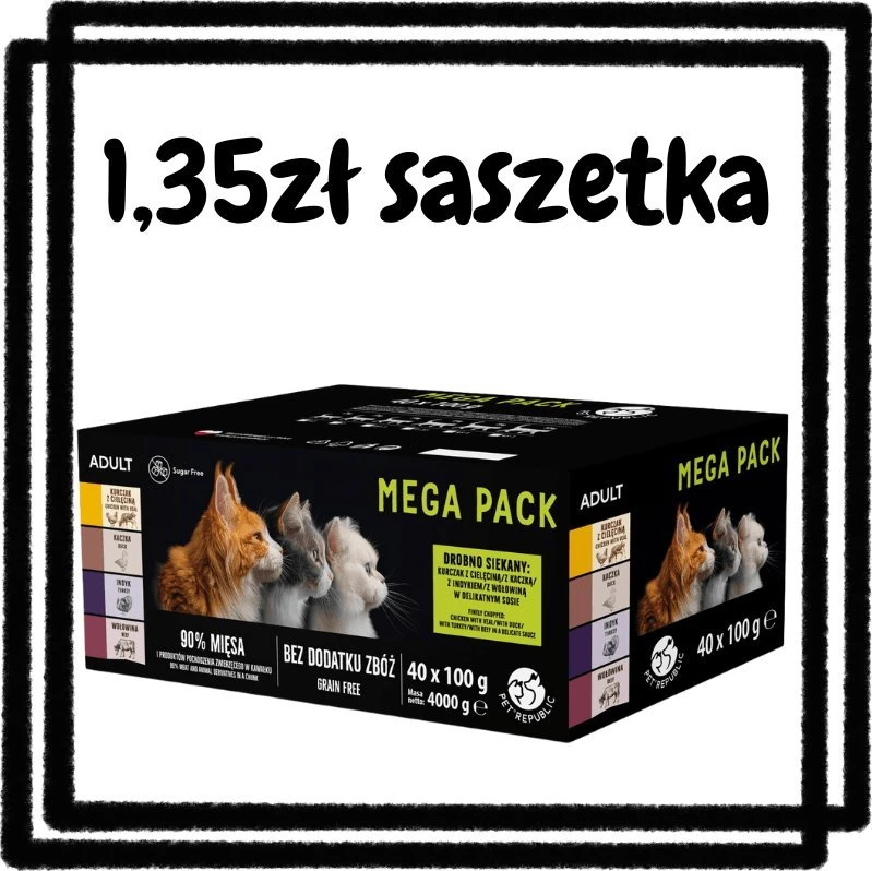 Pet Republic PETREPUBLIC Mega Pack vištiena with veal, duck, kalakutiena, jautiena – šlapias kačių maistas – 40x100g
