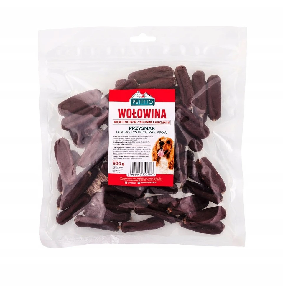 PETITTO minkšti kiełbaski su jautiena - skanėstas šuniui - 500g