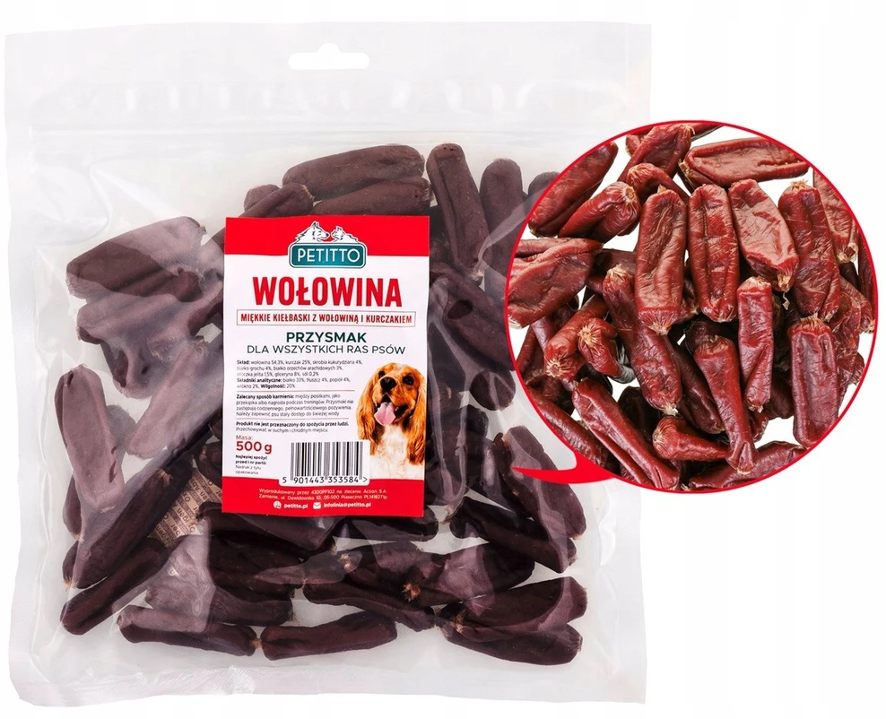 PETITTO minkšti kiełbaski su jautiena - skanėstas šuniui - 500g