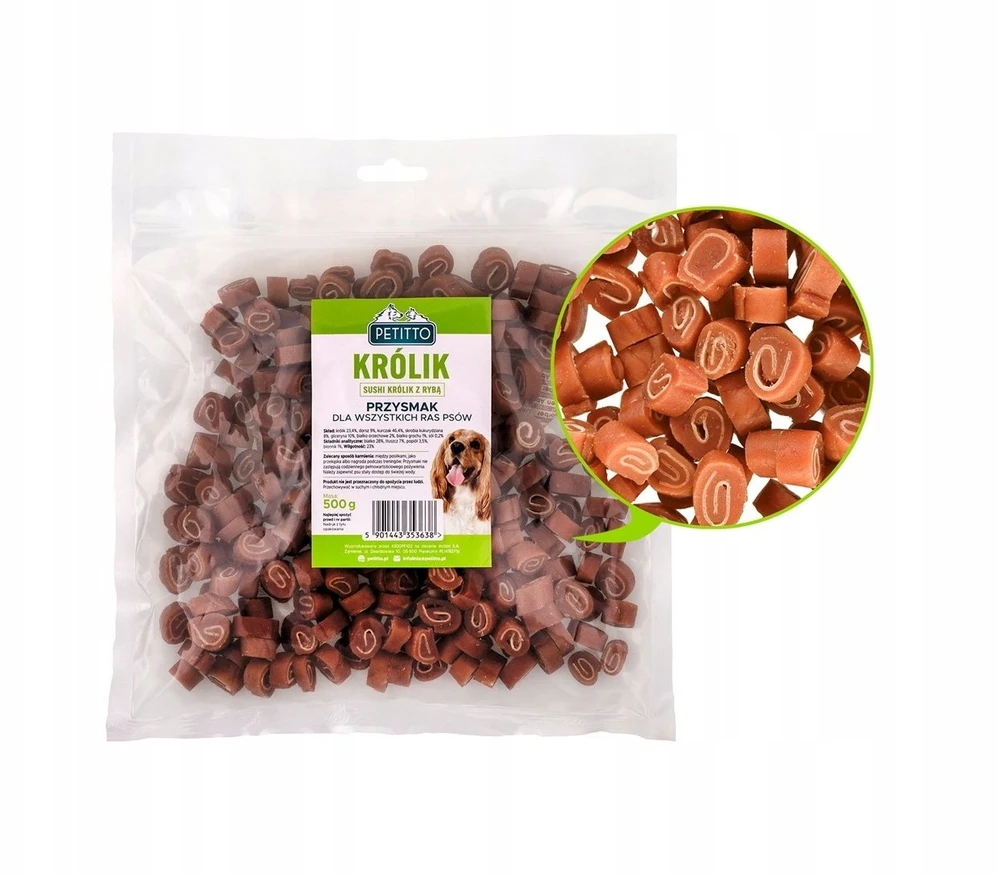 PETITTO- Sushi Królik su Rybą - Skanėstas šuniui - 500g