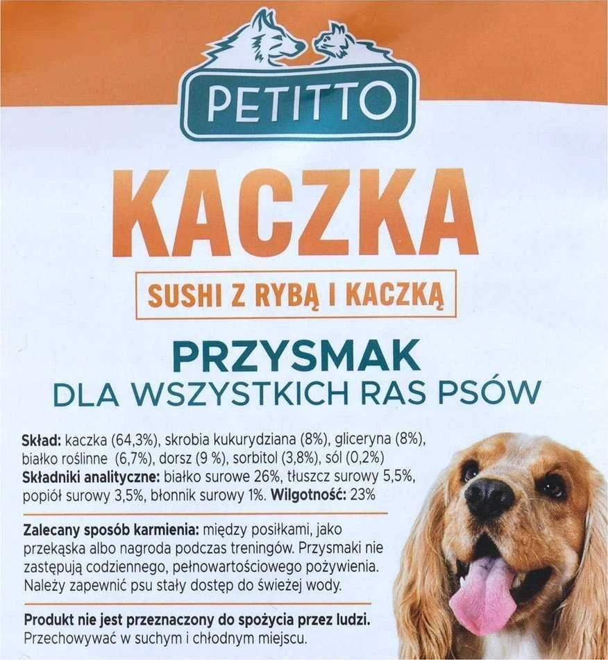 PETITTO Sušiai su žuvimi ir antiena - skanėstas šuniui - 500g