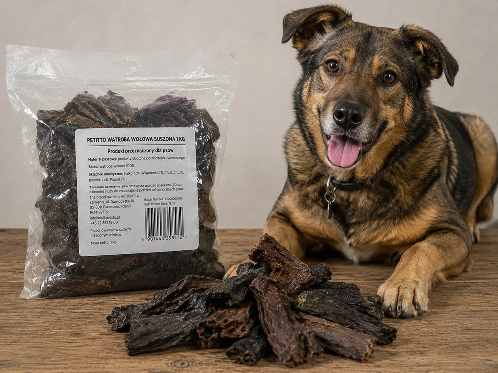 PETITTO Dried jautiena liver Mono – skanėstas šuniui – 1kg
