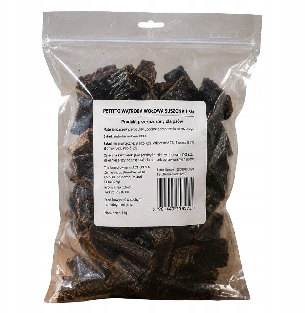 PETITTO Dried jautiena liver Mono – skanėstas šuniui – 1kg