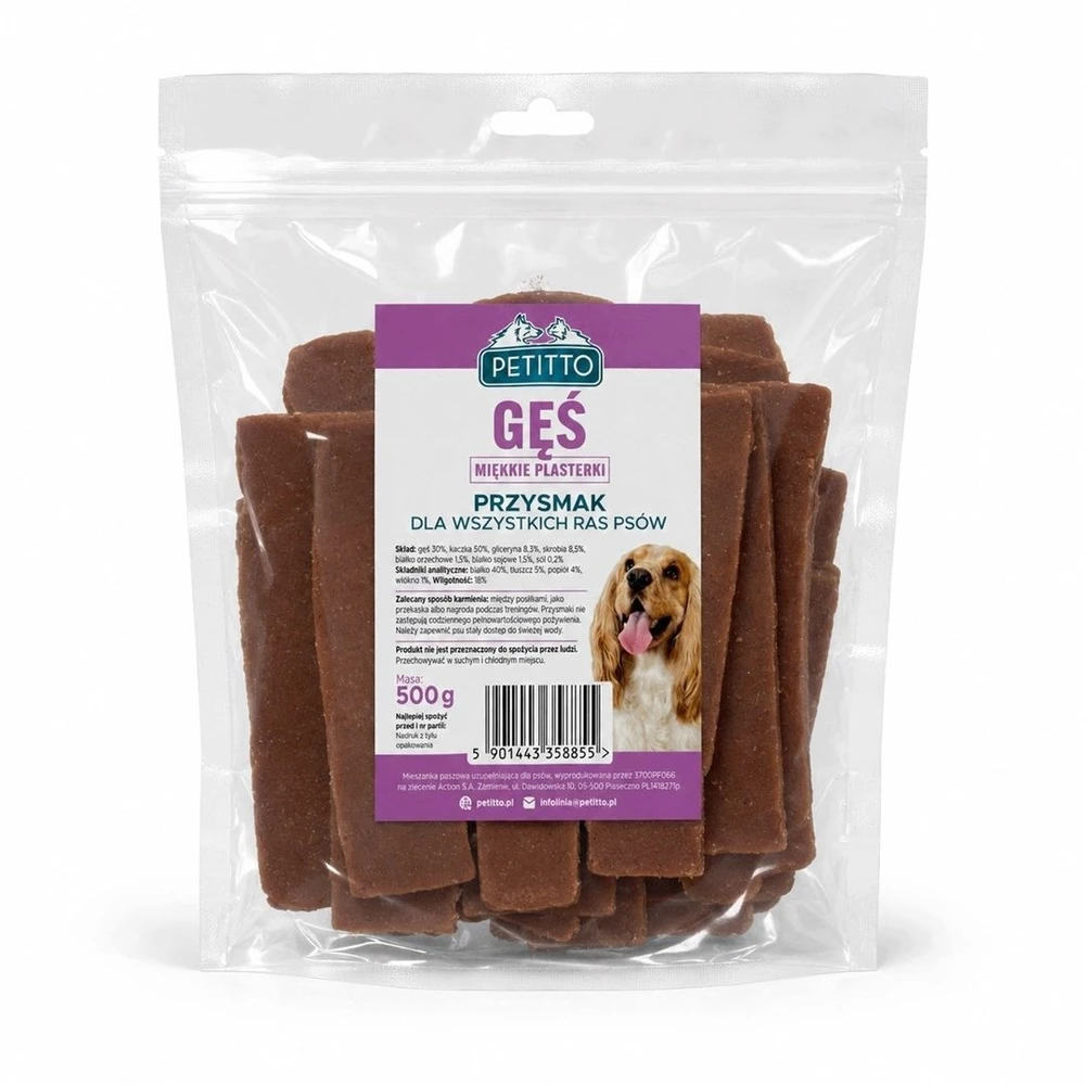 PETITTO Švelnūs žąsienos mėsos griežinėliai – skanėstas šunims – 500g