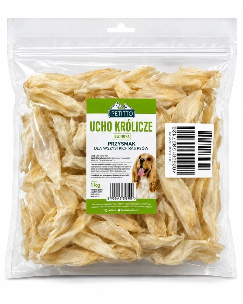 PETITTO triušienos ausis be kailio Mono - šunų skanėstas - 1kg