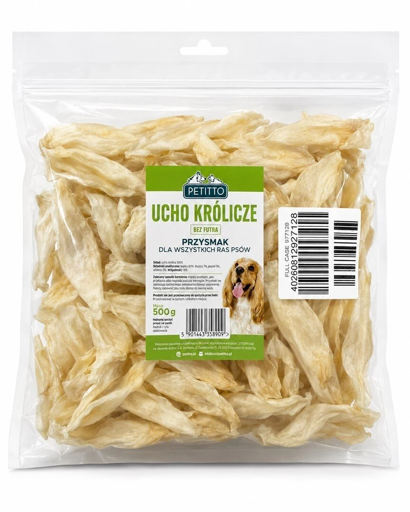 PETITTO triušienos ausis be kailio Mono - šunų skanėstas - 500g