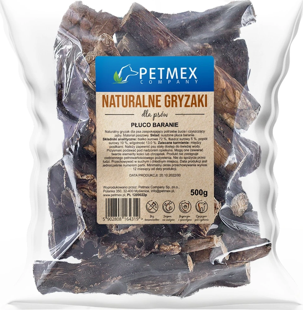 PETMEX Ėriuko plaučiai Mono – skanėstas šuniui – 500g