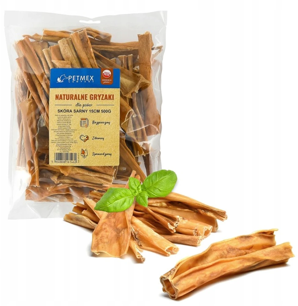 Gyvūnų skanėstas - PETMEX Raudonojo elnio oda kramtoma 500g, aukštas baltymų kiekis 88.2%