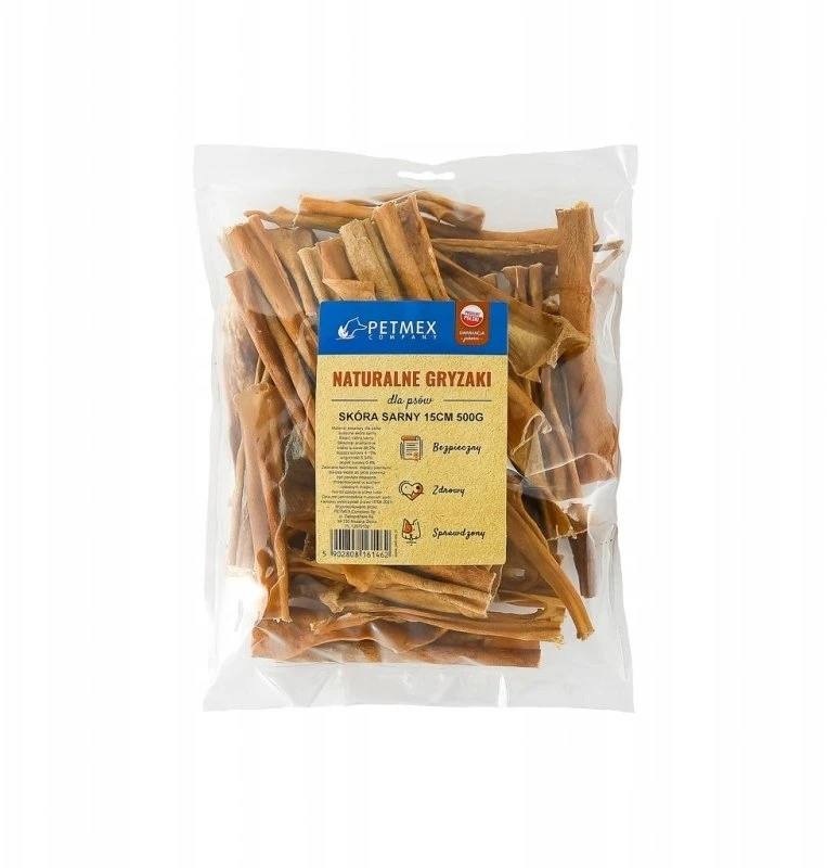Gyvūnų skanėstas - PETMEX Raudonojo elnio oda kramtoma 500g, aukštas baltymų kiekis 88.2%