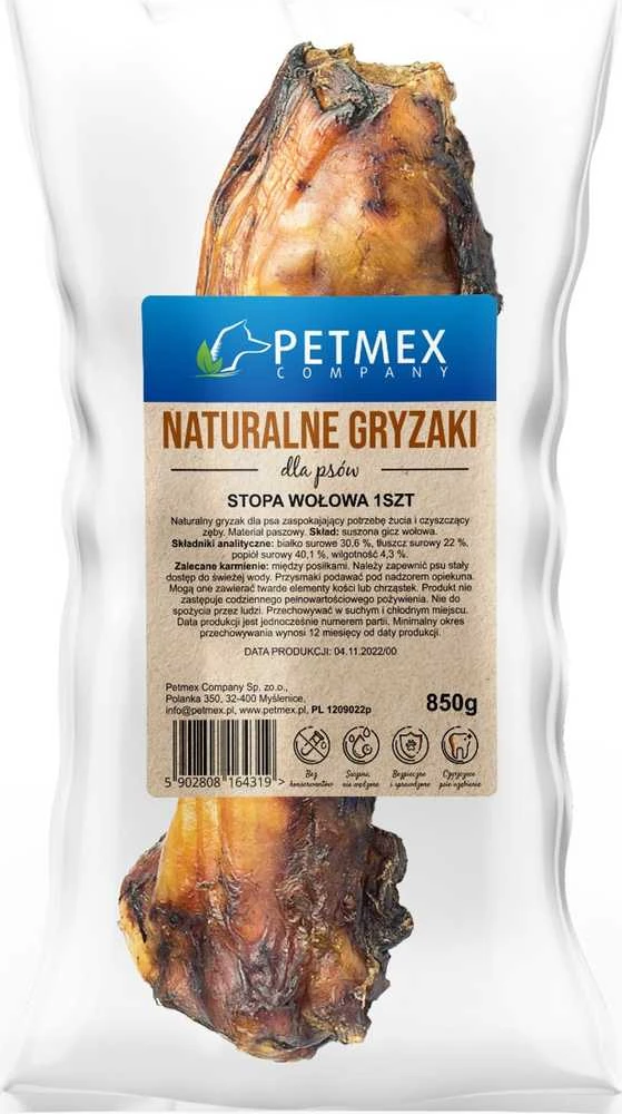 Šunų skanėstai - PETMEX Jautienos Pėda 850g Natūralus Kramtukas Vidutinio ir Didelio Dydžio Šunims