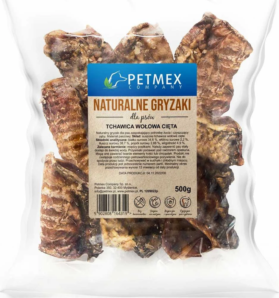 Gyvūnų skanėstas - PETMEX jautienos trachėjos kramtomasis 500g be grūdų hipoalerginis