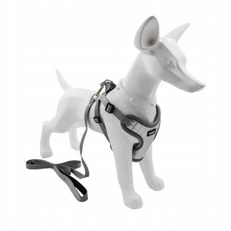 PETSTORY Rinkinys, szelki+smycz, šuniui, Sidabrinė, materia� nylon/PU, d�. smyczy 1,45m, dydis L