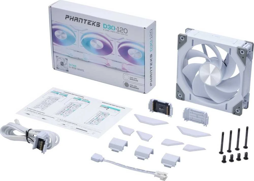 PHANTEKS D30 PWM Atbulinis oro srautas D-RGB - 120mm, balta